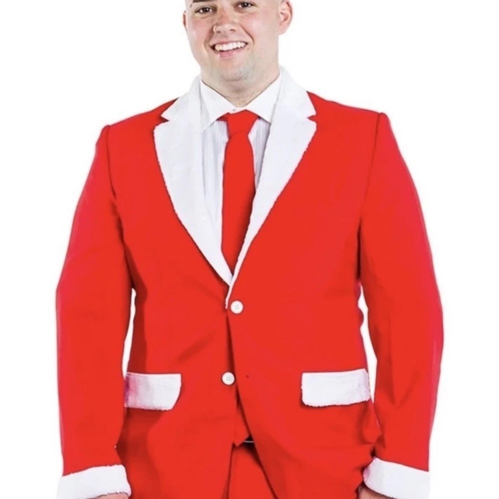 Tipsy Elves Red White Furry Santa Blazer Jacket Men 38 (S) Christmas Party $100